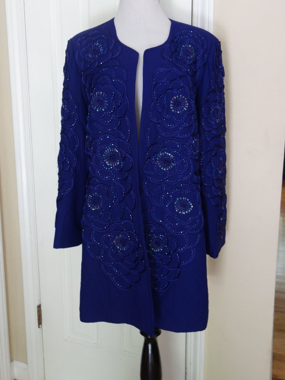 Vntg NINA MASSINI Purple Beaded Floral Open Blazer Lined Jacket – Plus Sz 20